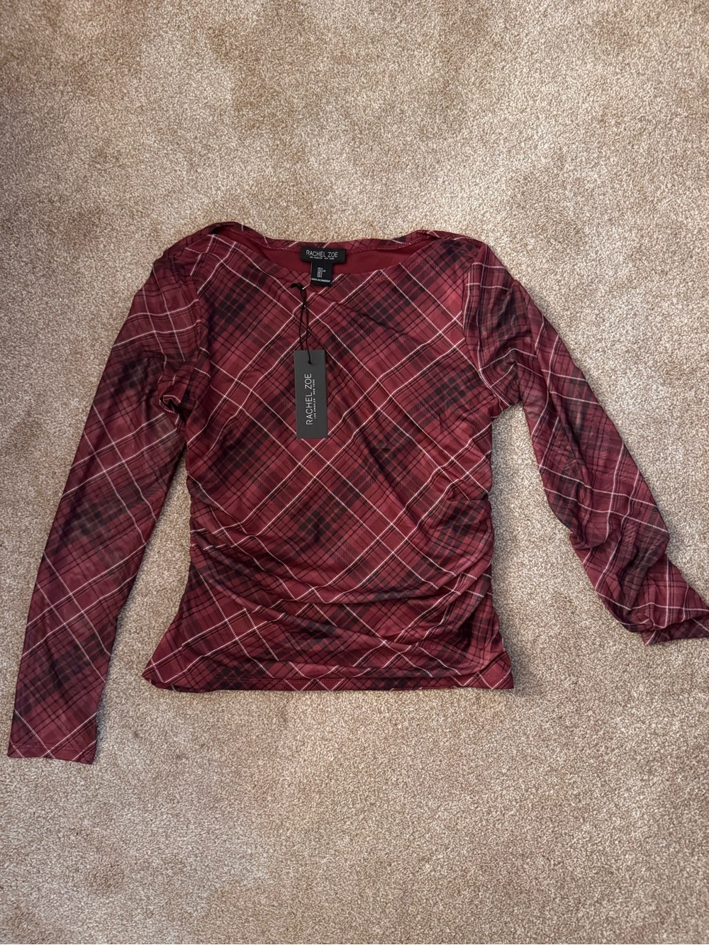 Rachel Zoe Red Plaid Long-Sleeve Ruched Top